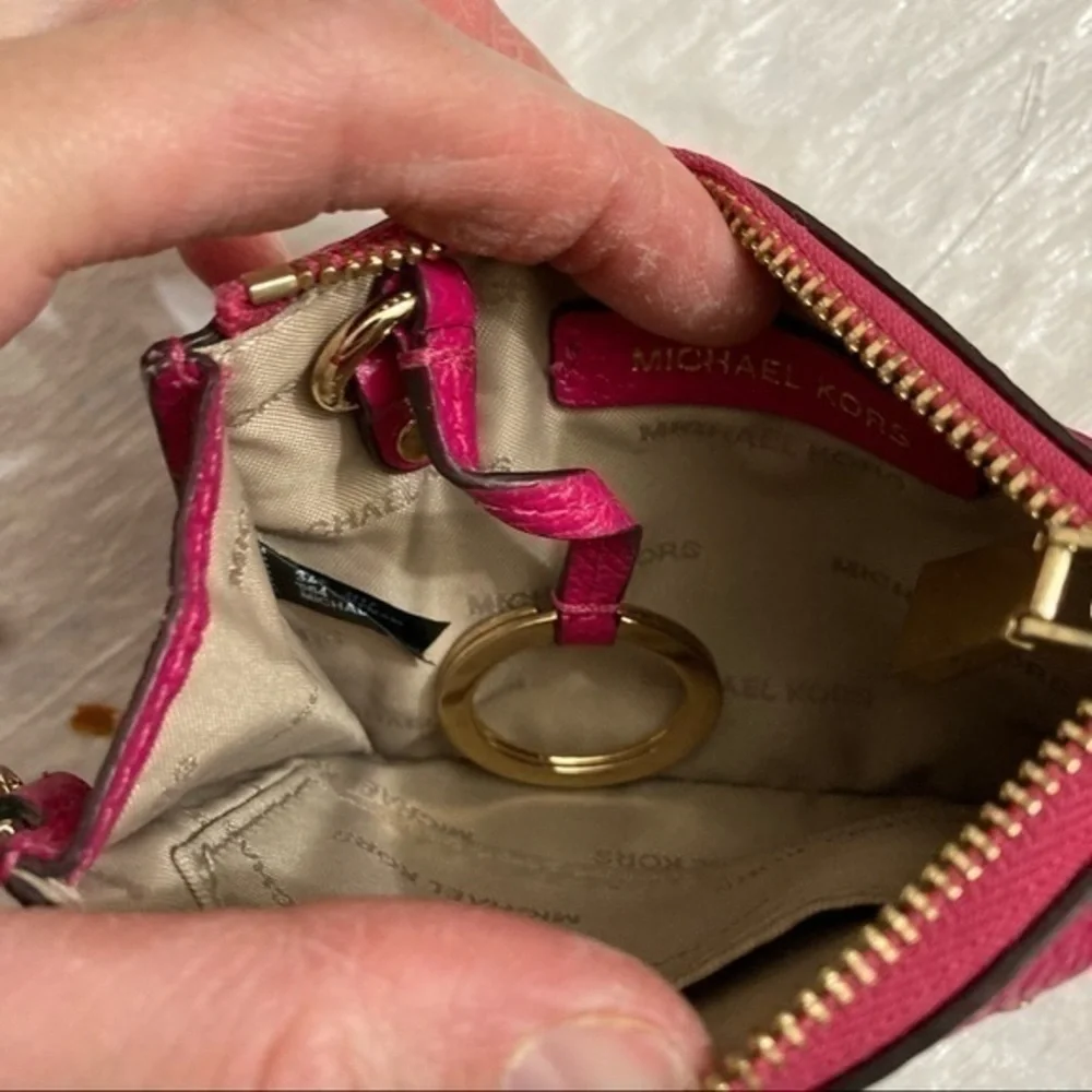 Michael Kors pink pebbled leather wristlet keyring bag